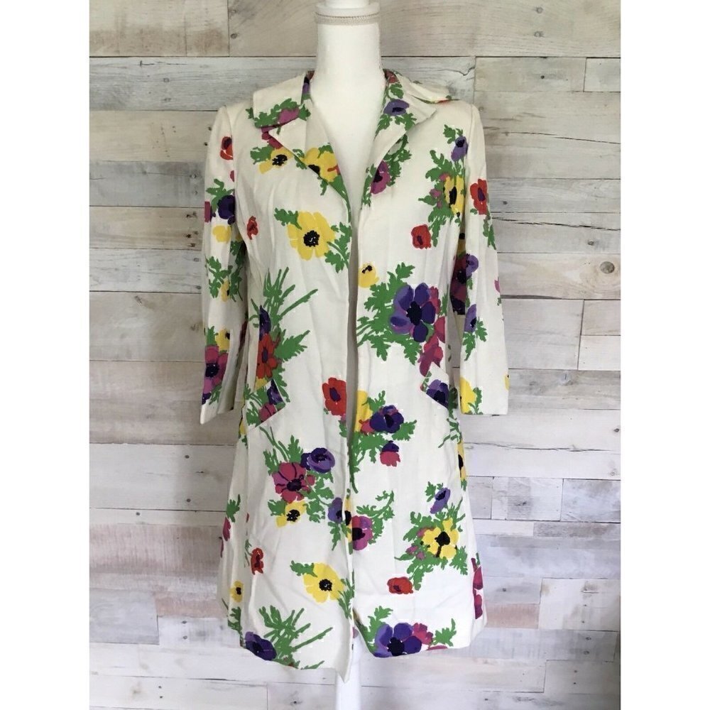 Vintage David Crystal Multicolor Floral Long Jacket Coat Women’s Size Medium